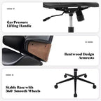 Bürostuhl mit Rollen, Chefsessel aus PU-Leder, Armlehnen aus gebogenem Holz, höhenverstellbar