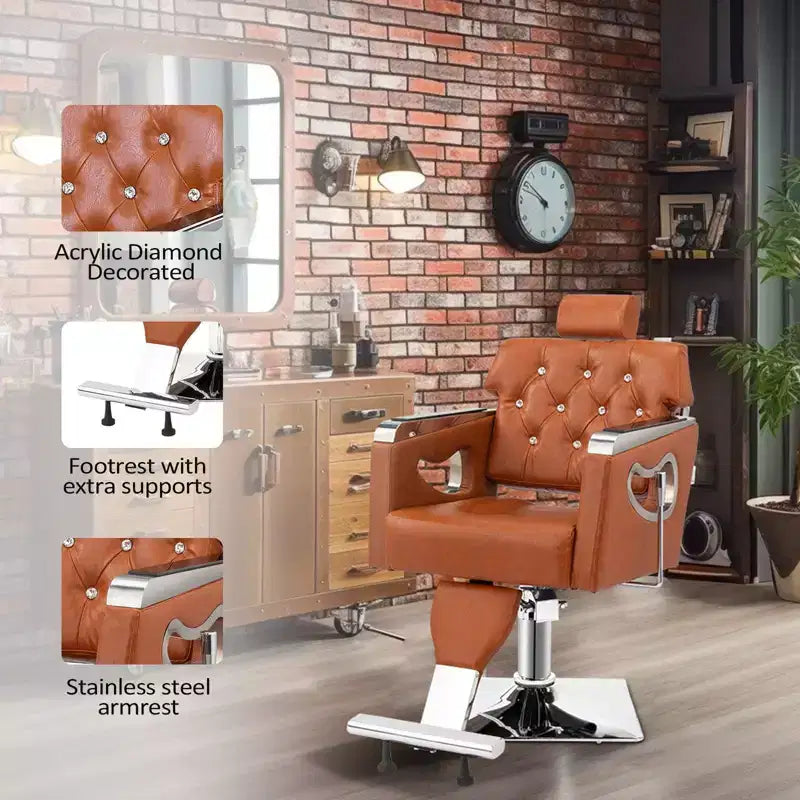 Allzweck-Hochleistungs-Friseurstuhl mit Kopfstütze, braun