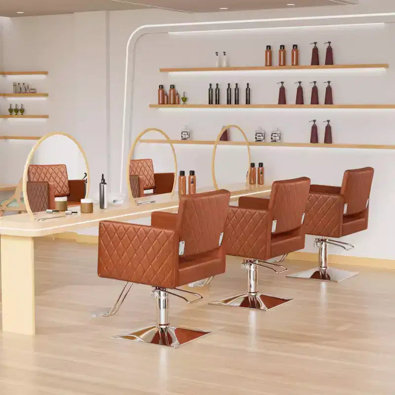 Hydraulischer Hochleistungs-Friseurstuhl mit breiter Sitzfläche, Braun