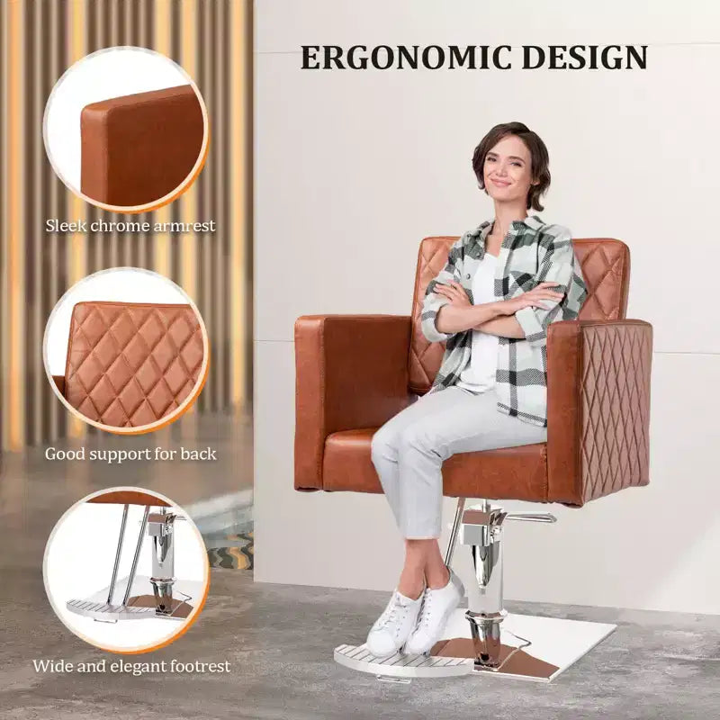 Hydraulischer Hochleistungs-Friseurstuhl mit breiter Sitzfläche, Braun