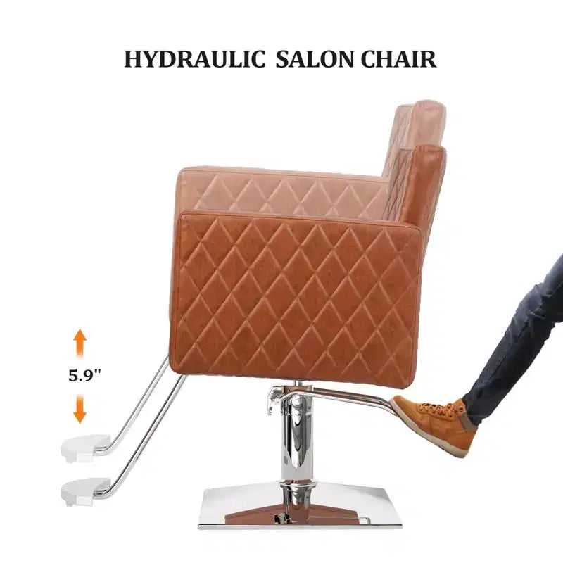 Hydraulischer Hochleistungs-Friseurstuhl mit breiter Sitzfläche, Braun