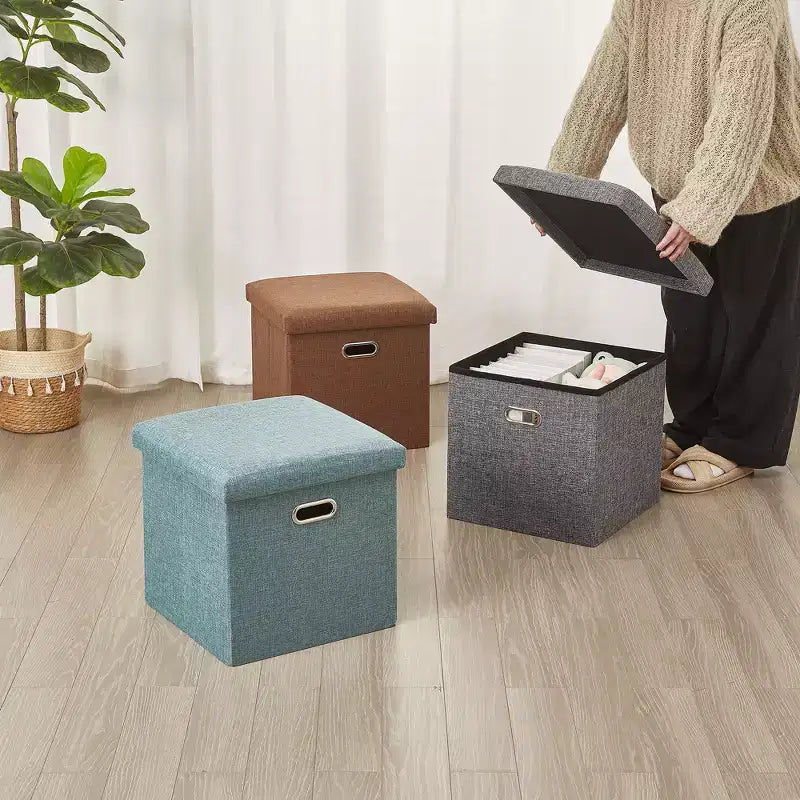 Klappbare Aufbewahrungsbank aus Leinenstoff mit gepolstertem Sitz, Bettende-Hocker, großer Fußhocker für Schlafzimmer oder Wohnzimmer
