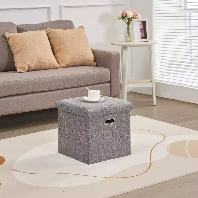 Klappbare Aufbewahrungsbank aus Leinenstoff mit gepolstertem Sitz, Bettende-Hocker, großer Fußhocker für Schlafzimmer oder Wohnzimmer