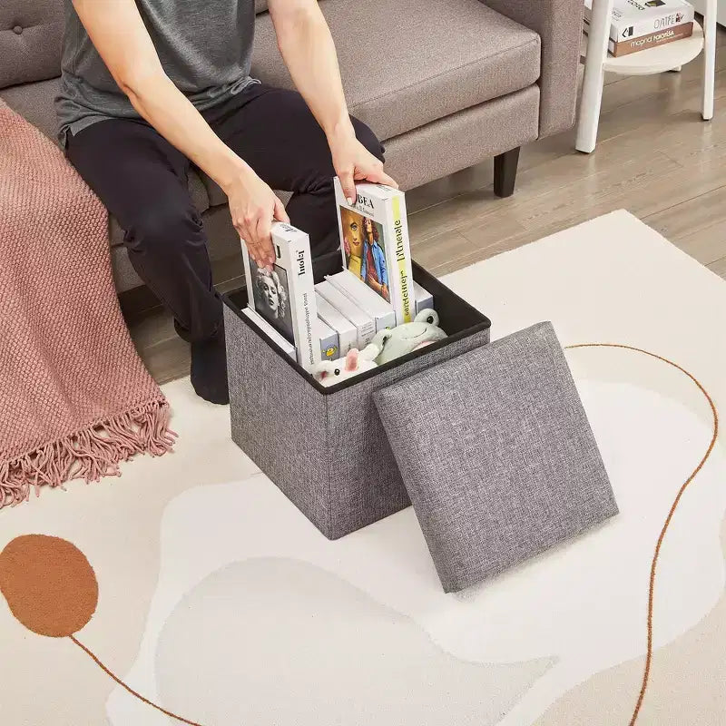 Klappbare Aufbewahrungsbank aus Leinenstoff mit gepolstertem Sitz, Bettende-Hocker, großer Fußhocker für Schlafzimmer oder Wohnzimmer