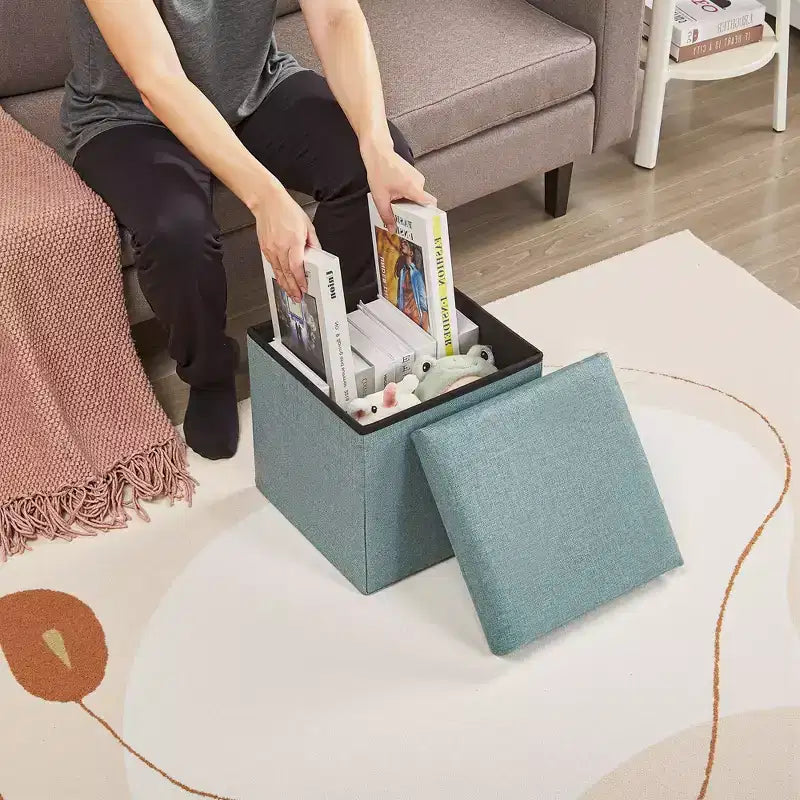 Klappbare Aufbewahrungsbank aus Leinenstoff mit gepolstertem Sitz, Bettende-Hocker, großer Fußhocker für Schlafzimmer oder Wohnzimmer