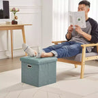 Klappbare Aufbewahrungsbank aus Leinenstoff mit gepolstertem Sitz, Bettende-Hocker, großer Fußhocker für Schlafzimmer oder Wohnzimmer