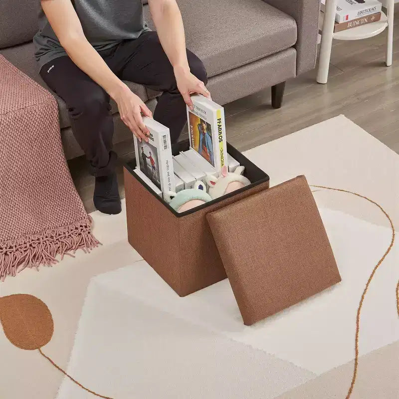 Klappbare Aufbewahrungsbank aus Leinenstoff mit gepolstertem Sitz, Bettende-Hocker, großer Fußhocker für Schlafzimmer oder Wohnzimmer