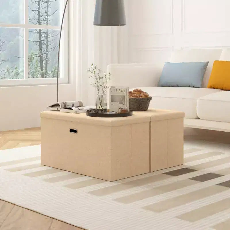 Klappbare Aufbewahrungsbank aus Leinenstoff mit gepolstertem Sitz, Bettende-Hocker, großer Fußhocker für Schlafzimmer oder Wohnzimmer