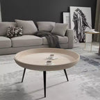 Couchtisch mit rundem Tablett, handgefertigt, gewaschenes weißes Mangoholz, 76 cm