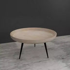 Couchtisch mit rundem Tablett, handgefertigt, gewaschenes weißes Mangoholz, 76 cm