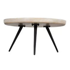 Couchtisch mit rundem Tablett, handgefertigt, gewaschenes weißes Mangoholz, 76 cm