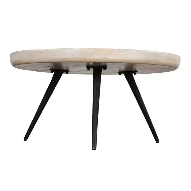 Couchtisch mit rundem Tablett, handgefertigt, gewaschenes weißes Mangoholz, 76 cm