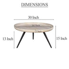 Couchtisch mit rundem Tablett, handgefertigt, gewaschenes weißes Mangoholz, 76 cm