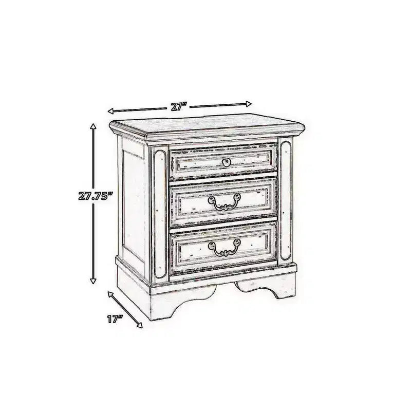 27 Zoll Nachttisch mit 3 Schubladen und integrierter Ladestation, Cottage-Stil