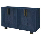 4-türiger Vintage Aufbewahrungsschrank Retro Sideboard Holz Buffet Schrank Akzent Sideboard mit verstellbaren Einlegeböden, Antik Marineblau/Schwarz
