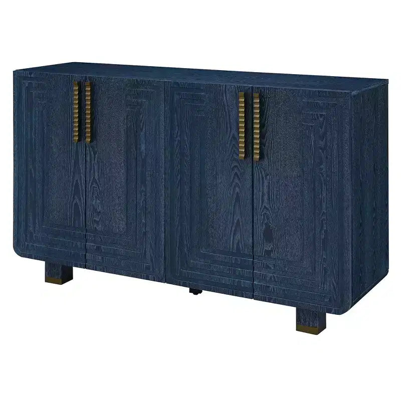 4-türiger Vintage Aufbewahrungsschrank Retro Sideboard Holz Buffet Schrank Akzent Sideboard mit verstellbaren Einlegeböden, Antik Marineblau/Schwarz