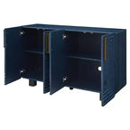 4-türiger Vintage Aufbewahrungsschrank Retro Sideboard Holz Buffet Schrank Akzent Sideboard mit verstellbaren Einlegeböden, Antik Marineblau/Schwarz
