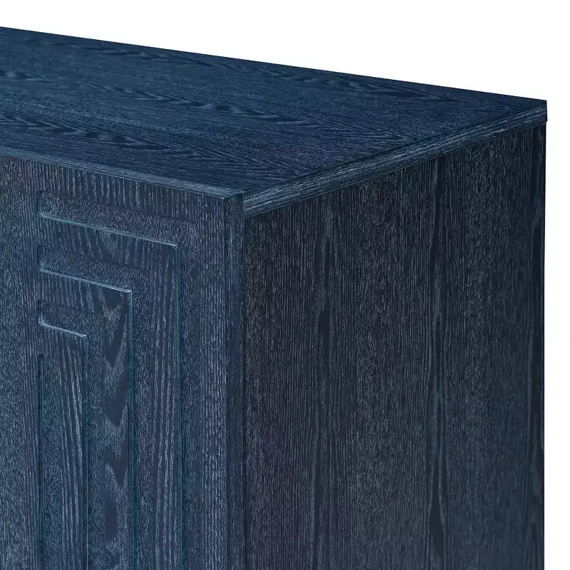 4-türiger Vintage Aufbewahrungsschrank Retro Sideboard Holz Buffet Schrank Akzent Sideboard mit verstellbaren Einlegeböden, Antik Marineblau/Schwarz