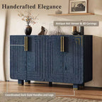 4-türiger Vintage Aufbewahrungsschrank Retro Sideboard Holz Buffet Schrank Akzent Sideboard mit verstellbaren Einlegeböden, Antik Marineblau/Schwarz