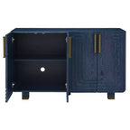 4-türiger Vintage Aufbewahrungsschrank Retro Sideboard Holz Buffet Schrank Akzent Sideboard mit verstellbaren Einlegeböden, Antik Marineblau/Schwarz