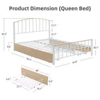 Dreieckige Plattenbett, Hochleistungs-Stahllamellenunterstützung, 4 Schubladen mit 170 Litern Stauraum, Kratzfestes und Geräuschloses Design