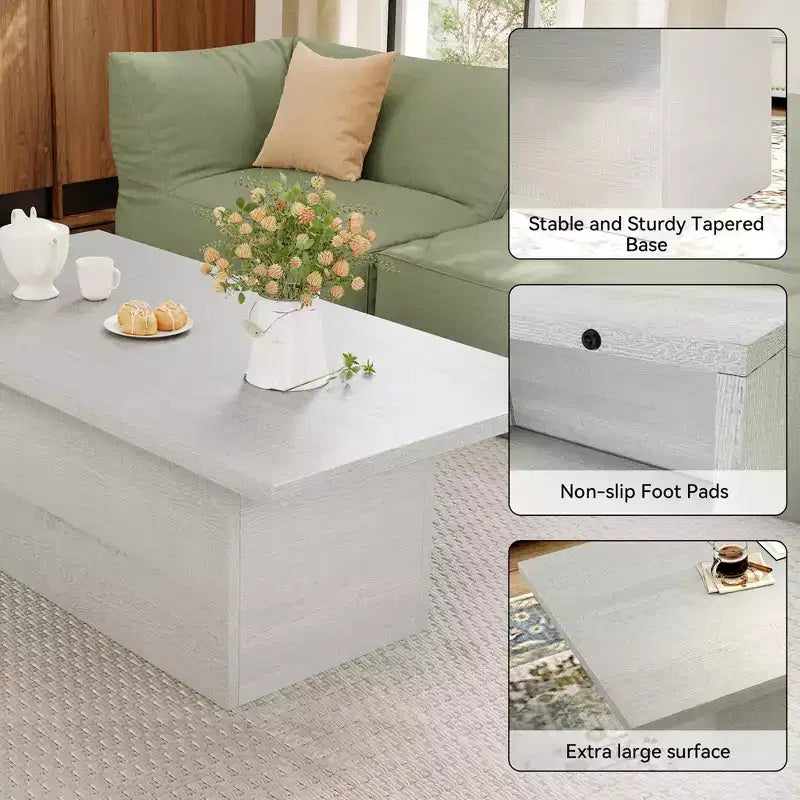 Rechteckiger Couchtisch, 47,25 Zoll Moderner Couchtisch aus Massivholz, Hölzerner Landhaus-Rustikaler Cocktailtisch