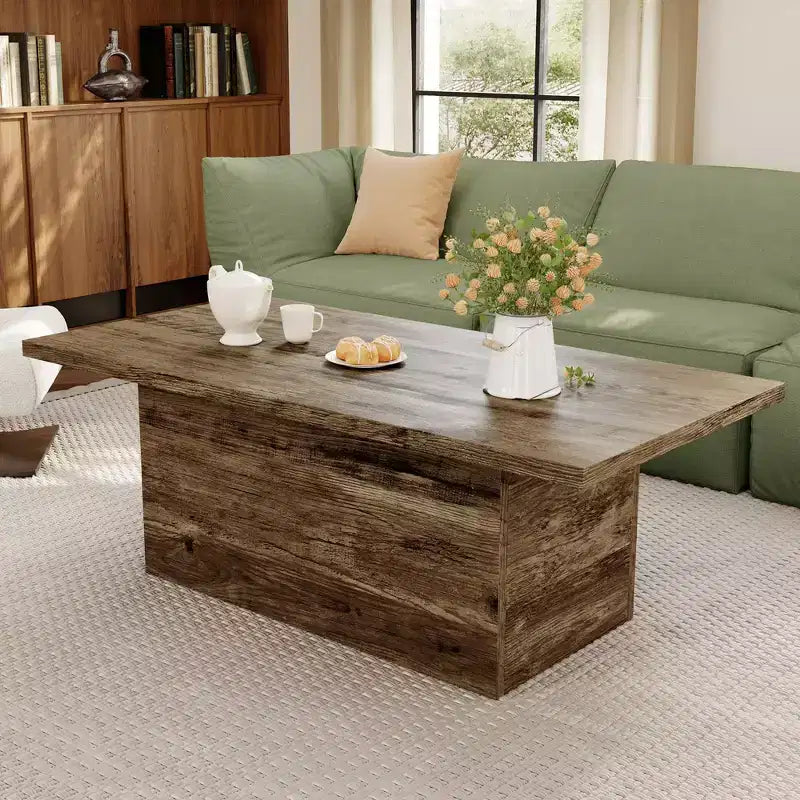 Rechteckiger Couchtisch, 47,25 Zoll Moderner Couchtisch aus Massivholz, Hölzerner Landhaus-Rustikaler Cocktailtisch
