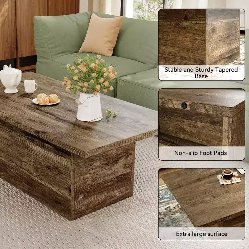 Rechteckiger Couchtisch, 47,25 Zoll Moderner Couchtisch aus Massivholz, Hölzerner Landhaus-Rustikaler Cocktailtisch