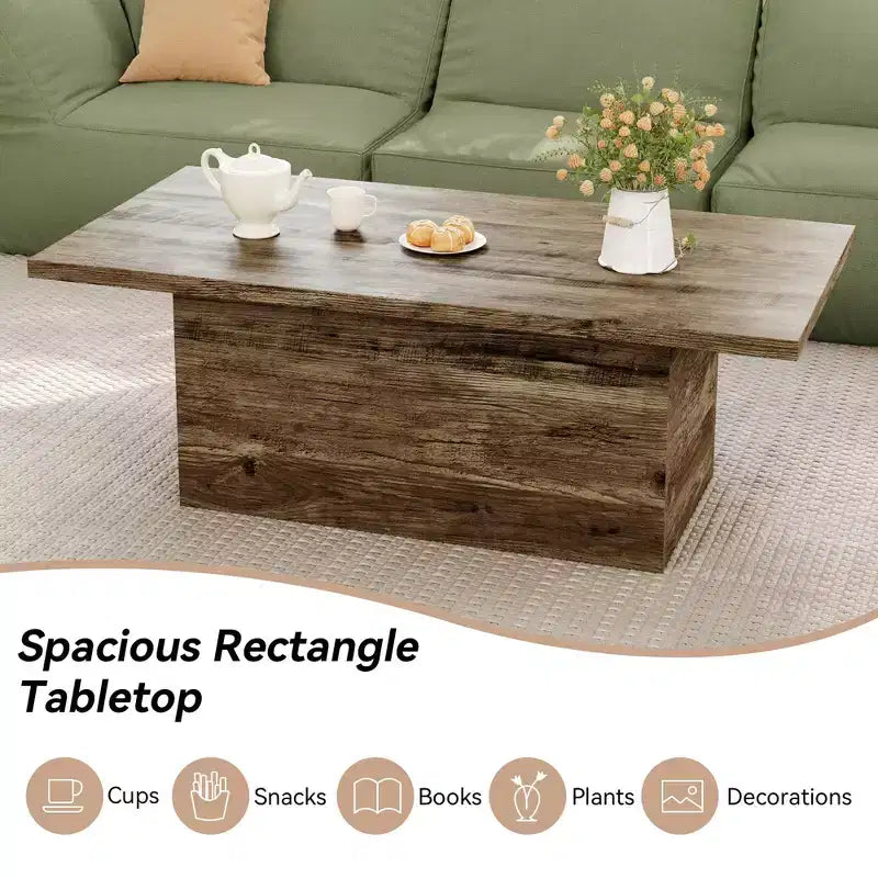 Rechteckiger Couchtisch, 47,25 Zoll Moderner Couchtisch aus Massivholz, Hölzerner Landhaus-Rustikaler Cocktailtisch