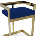 30 blaue und goldene Barhocker aus Metall und Samt mit niedriger Rückenlehne