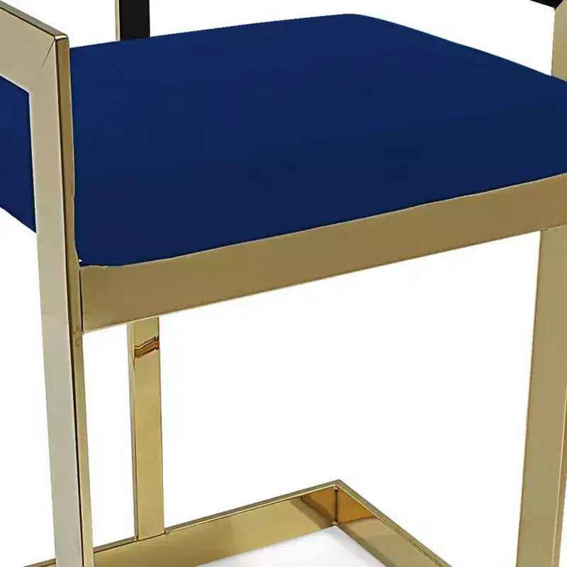 30 blaue und goldene Barhocker aus Metall und Samt mit niedriger Rückenlehne
