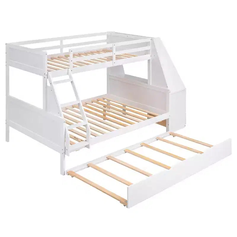 Doppelstockbett mit Ausziehbett und 3 Schubladen, multifunktional, Kiefernholz, mit integriertem Schreibtisch und Regal für Kinder und Jugendliche, einfacher Aufbau