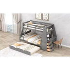 Doppelstockbett mit Ausziehbett und 3 Schubladen, multifunktional, Kiefernholz, mit integriertem Schreibtisch und Regal für Kinder und Jugendliche, einfacher Aufbau