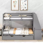 Doppelstockbett mit Ausziehbett und 3 Schubladen, multifunktional, Kiefernholz, mit integriertem Schreibtisch und Regal für Kinder und Jugendliche, einfacher Aufbau