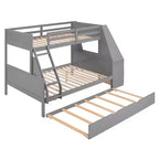 Doppelstockbett mit Ausziehbett und 3 Schubladen, multifunktional, Kiefernholz, mit integriertem Schreibtisch und Regal für Kinder und Jugendliche, einfacher Aufbau