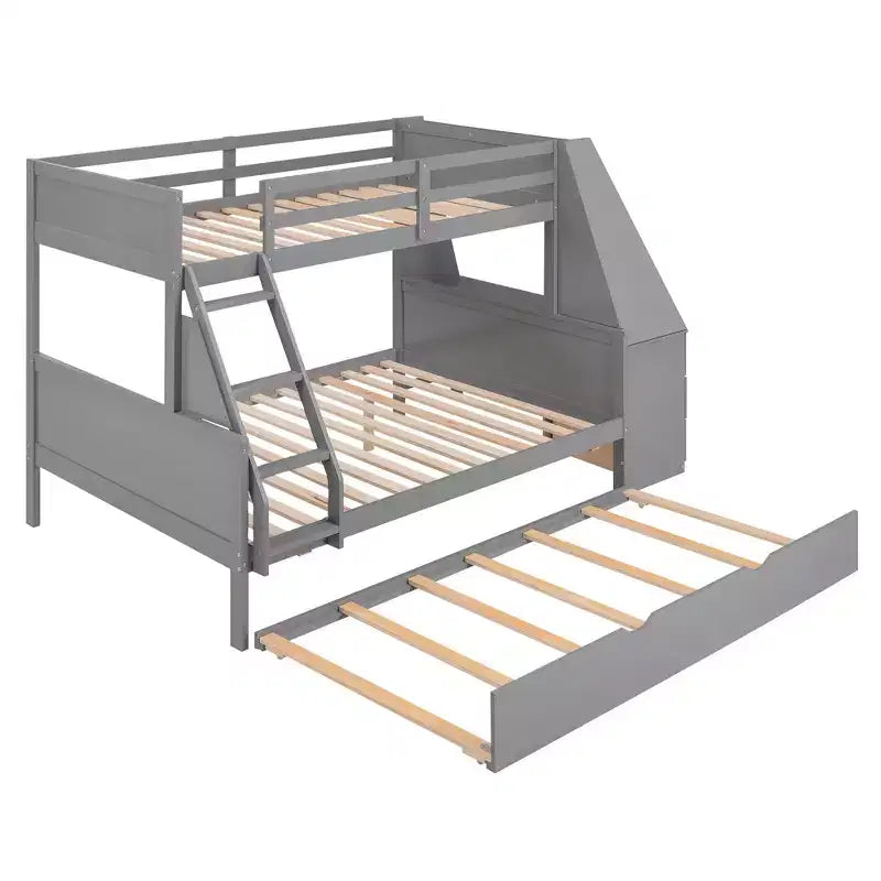 Doppelstockbett mit Ausziehbett und 3 Schubladen, multifunktional, Kiefernholz, mit integriertem Schreibtisch und Regal für Kinder und Jugendliche, einfacher Aufbau