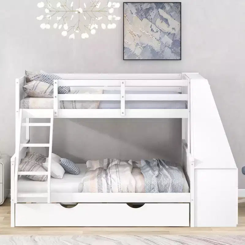 Doppelstockbett mit Ausziehbett und 3 Schubladen, multifunktional, Kiefernholz, mit integriertem Schreibtisch und Regal für Kinder und Jugendliche, einfacher Aufbau