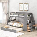 Doppelstockbett mit Ausziehbett und 3 Schubladen, multifunktional, Kiefernholz, mit integriertem Schreibtisch und Regal für Kinder und Jugendliche, einfacher Aufbau