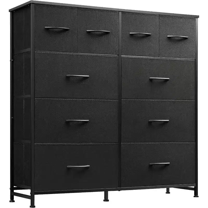 Kommode für Schlafzimmer mit 10 Schubladen, breite Stoffkommode zur Aufbewahrung und Organisation, Schubladenkommode für Wohnzimmer, Flur, Kleiderschrank, Schwarz