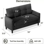 50'' Cord-Sofa, bequemes kleines Sofa für das Wohnzimmer mit tiefer Sitzfläche und Federpolstern, Massivholzrahmen, werkzeuglose Montage