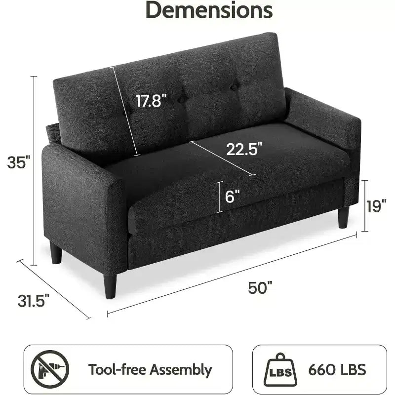 50'' Cord-Sofa, bequemes kleines Sofa für das Wohnzimmer mit tiefer Sitzfläche und Federpolstern, Massivholzrahmen, werkzeuglose Montage