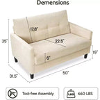 50'' Cord-Sofa, bequemes kleines Sofa für das Wohnzimmer mit tiefer Sitzfläche und Federpolstern, Massivholzrahmen, werkzeuglose Montage