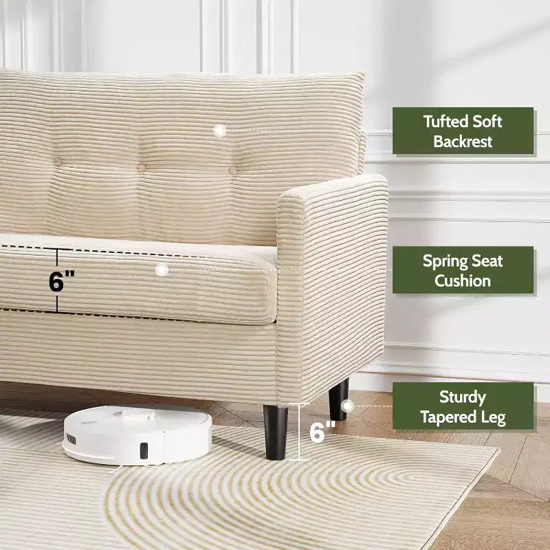 50'' Cord-Sofa, bequemes kleines Sofa für das Wohnzimmer mit tiefer Sitzfläche und Federpolstern, Massivholzrahmen, werkzeuglose Montage