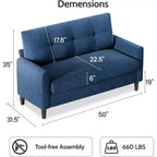 50'' Cord-Sofa, bequemes kleines Sofa für das Wohnzimmer mit tiefer Sitzfläche und Federpolstern, Massivholzrahmen, werkzeuglose Montage