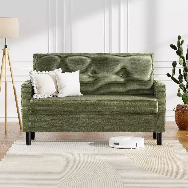 50'' Cord-Sofa, bequemes kleines Sofa für das Wohnzimmer mit tiefer Sitzfläche und Federpolstern, Massivholzrahmen, werkzeuglose Montage
