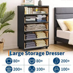 Kommode mit 5 Schubladen, 46 Zoll hohe moderne Kommode mit natürlicher Textur, geschwungenem Profil-Design, Kommoden-TV-Ständer