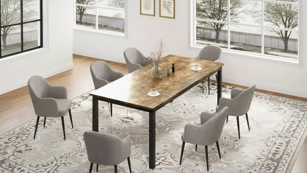 71 Rectangle Dining Table with Metal Legs, Seats 6-8, Waterproof Surface, Round Corners, Multifunctional Kitchen & Office Desk