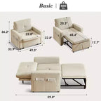 42,5 Zoll 3-in-1 Schlafsofa, wandelbarer Sessel mit ausziehbarem Bett, verstellbarer Rückenlehne, Seitentaschen