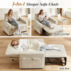 42,5 Zoll 3-in-1 Schlafsofa, wandelbarer Sessel mit ausziehbarem Bett, verstellbarer Rückenlehne, Seitentaschen