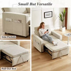 42,5 Zoll 3-in-1 Schlafsofa, wandelbarer Sessel mit ausziehbarem Bett, verstellbarer Rückenlehne, Seitentaschen